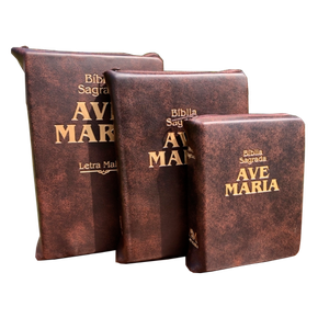 biblia sagrada ave maria grande media pequena ziper marrom 00